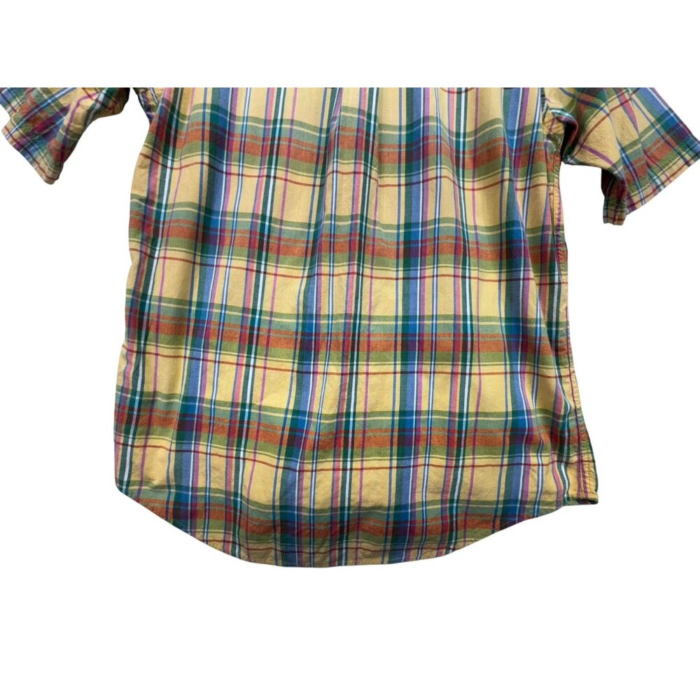 Lands' End Mens Plaid Short Sleeve Shirt Size L Tall Yellow Blue - Picture 13 of 13